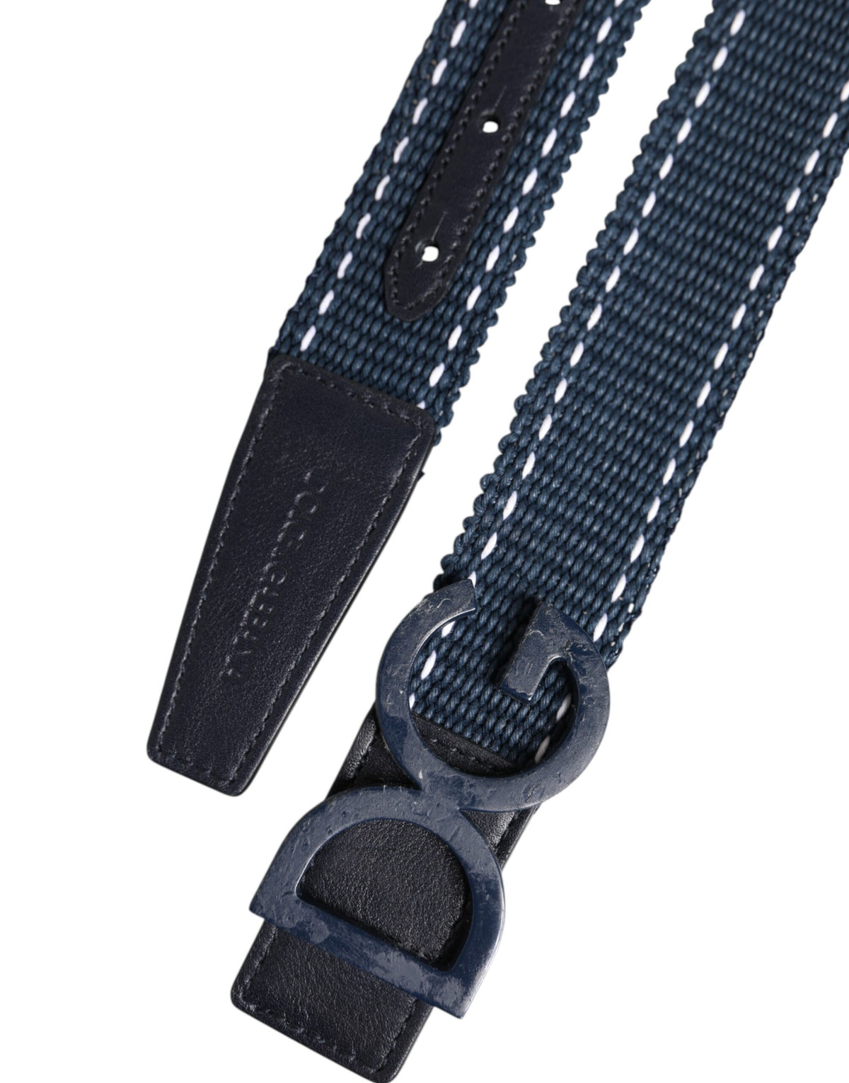 Ceinture Dolce &amp; Gabbana en coton bleu et blanc avec boucle en métal et logo DG