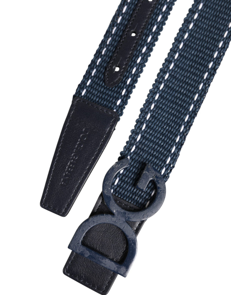 Dolce &amp; Gabbana blauwe witte katoenen DG-logo metalen gesp riem