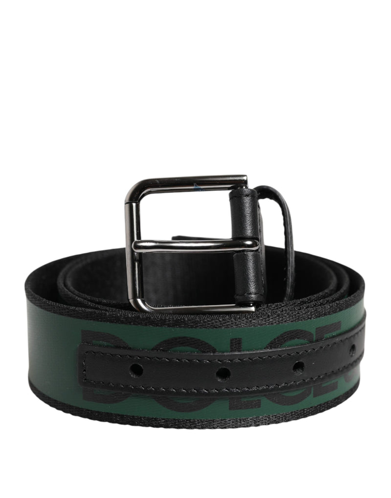 Dolce &amp; Gabbana Groene Zwarte Polyester DG Logo Gesp Riem