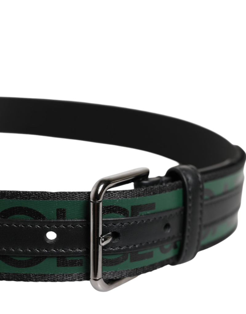 Dolce &amp; Gabbana Groene Zwarte Polyester DG Logo Gesp Riem