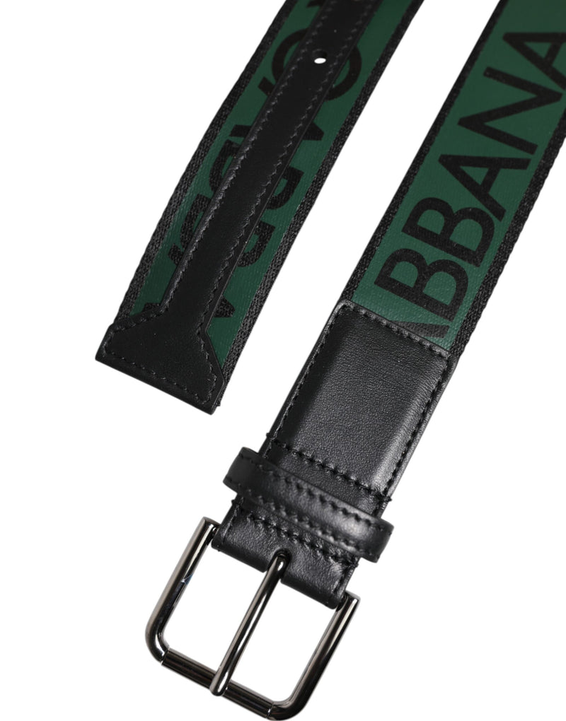 Dolce &amp; Gabbana Groene Zwarte Polyester DG Logo Gesp Riem