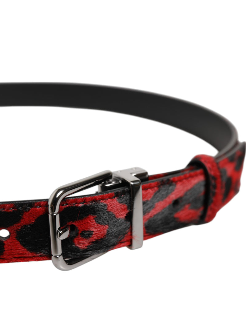 Ceinture Dolce &amp; Gabbana à boucle en métal argenté et motif léopard noir et rouge