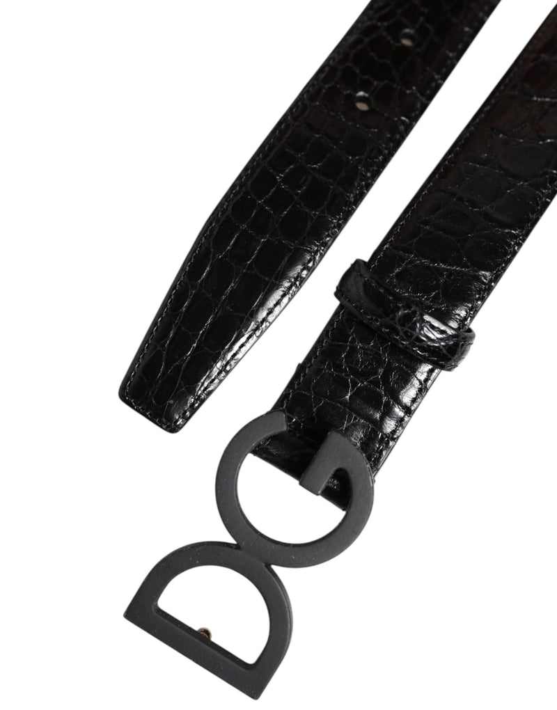 Ceinture classique en cuir noir Dolce &amp; Gabbana avec boucle DG en métal