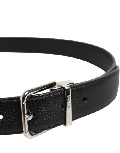 Dolce & Gabbana Black Classic Leather Silver Tone Buckle Belt