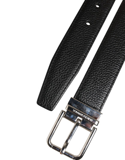 Dolce & Gabbana Black Classic Leather Silver Tone Buckle Belt