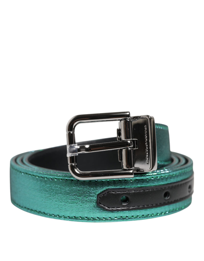 Dolce &amp; Gabbana Groene Zwarte Polyester Metalen Gesp Riem