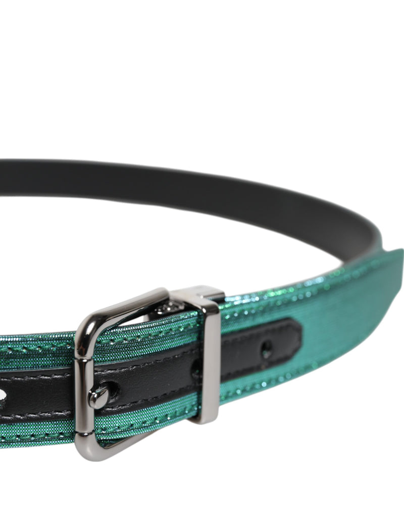 Dolce &amp; Gabbana Groene Zwarte Polyester Metalen Gesp Riem