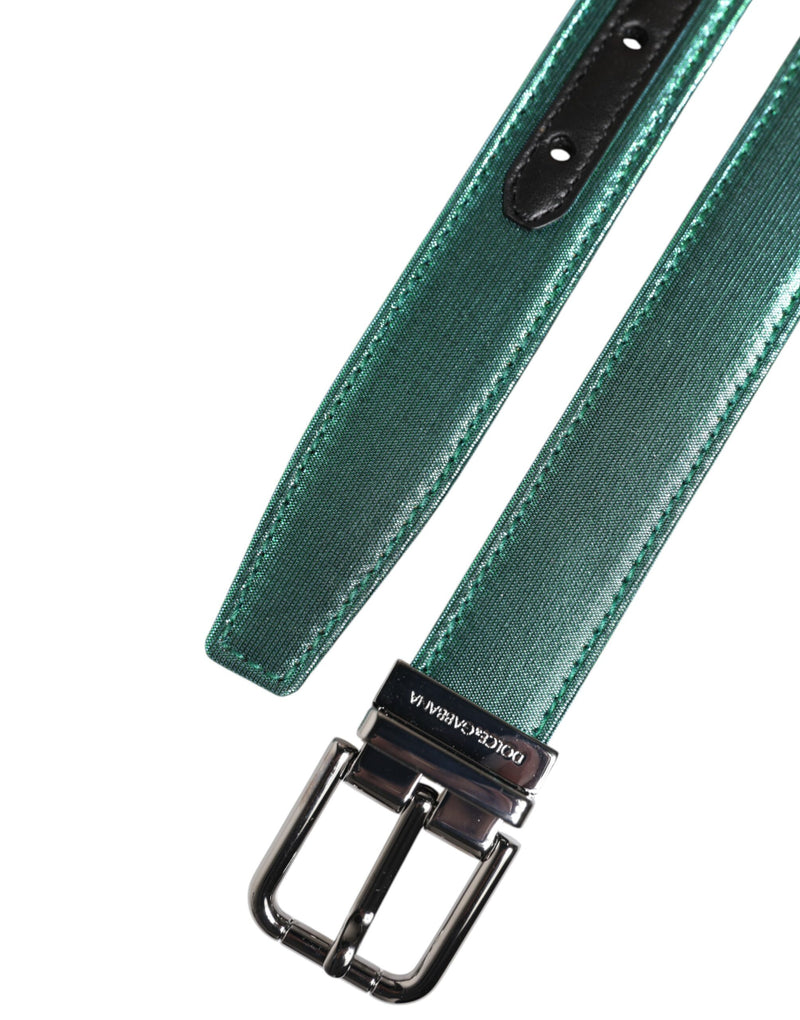 Dolce &amp; Gabbana Groene Zwarte Polyester Metalen Gesp Riem