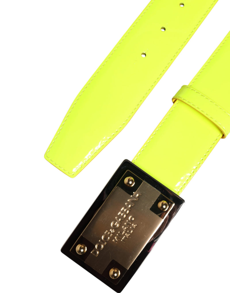 Dolce &amp; Gabbana Geelgroene Klassieke Metalen Logo Gesp Riem