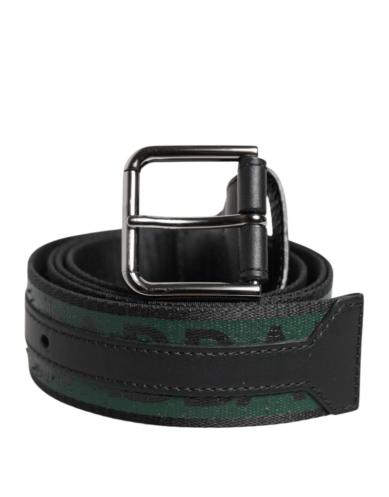 Dolce &amp; Gabbana Groene Zwarte Polyester DG Logo Gesp Riem