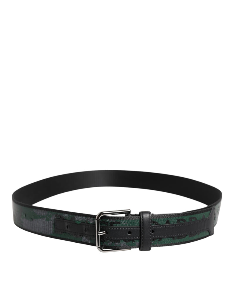 Dolce &amp; Gabbana Groene Zwarte Polyester DG Logo Gesp Riem