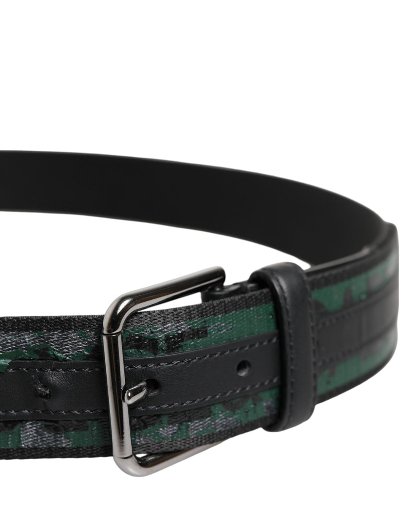 Dolce &amp; Gabbana Groene Zwarte Polyester DG Logo Gesp Riem