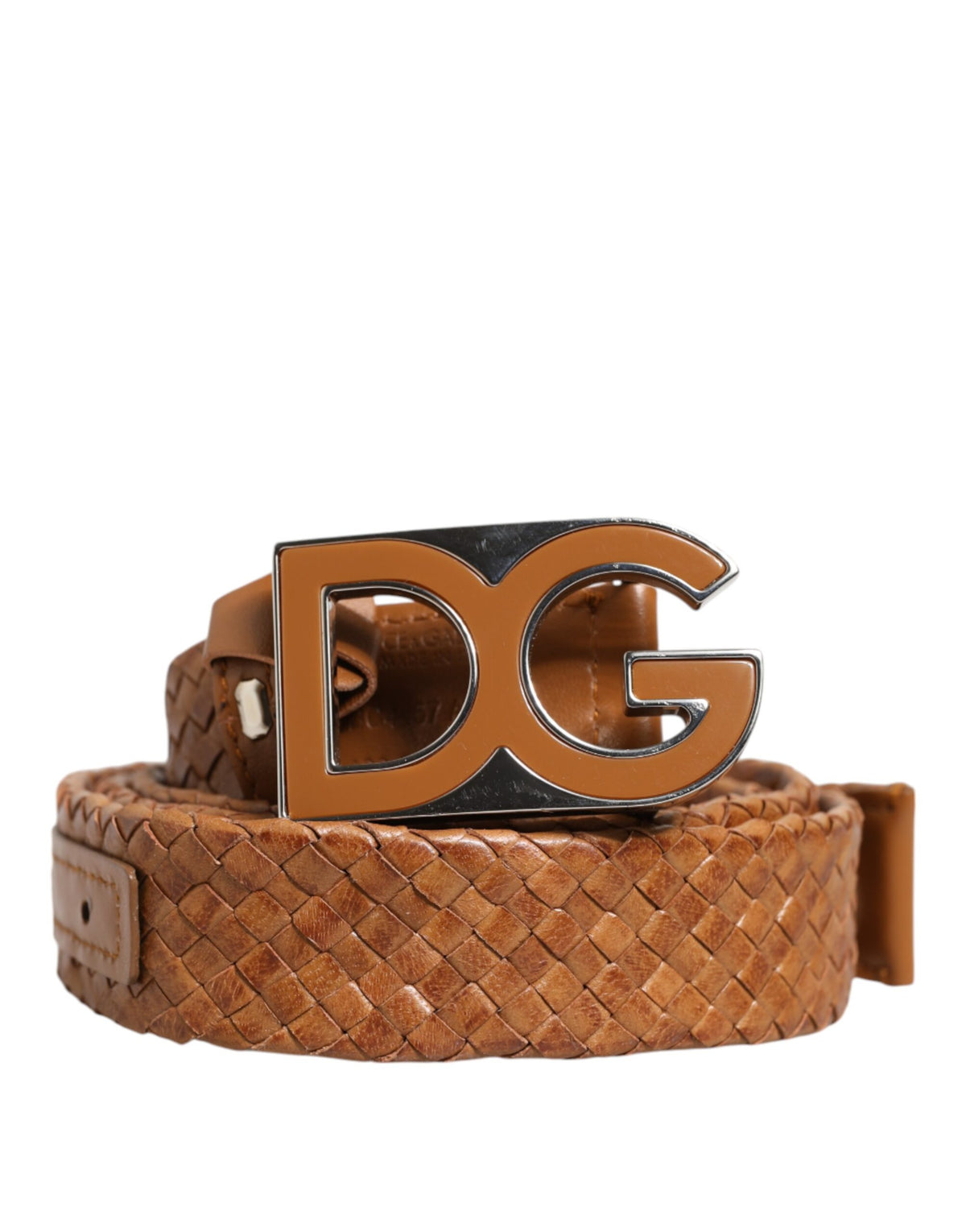 Ceinture Dolce &amp; Gabbana marron tressée avec boucle logo DG en métal