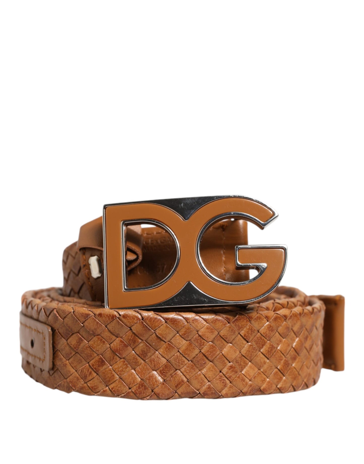 Ceinture Dolce & Gabbana marron tressée avec boucle logo DG en métal