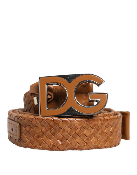 Ceinture Dolce & Gabbana marron tressée avec boucle logo DG en métal