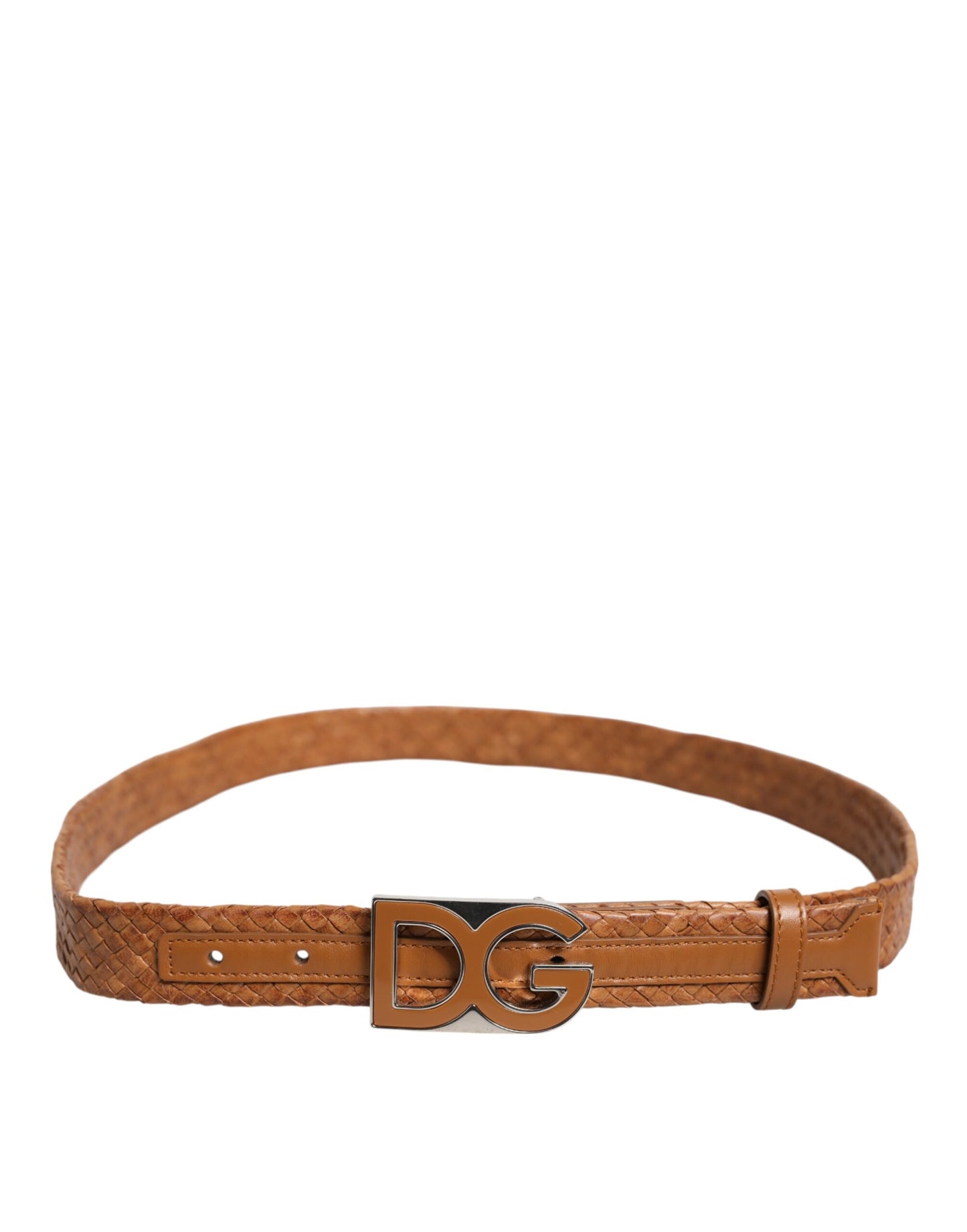 Ceinture Dolce & Gabbana marron tressée avec boucle logo DG en métal