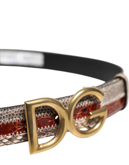 Ceinture Dolce & Gabbana en cuir exotique multicolore avec boucle et logo DG