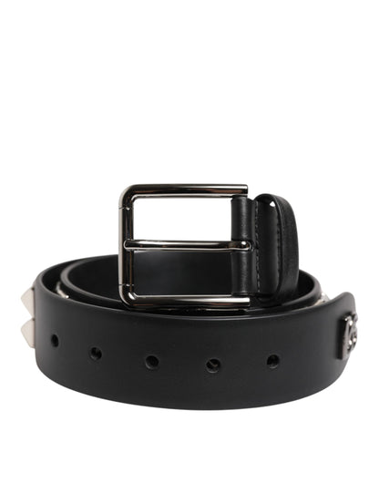 Ceinture Dolce & Gabbana en cuir noir clouté avec boucle en métal DG