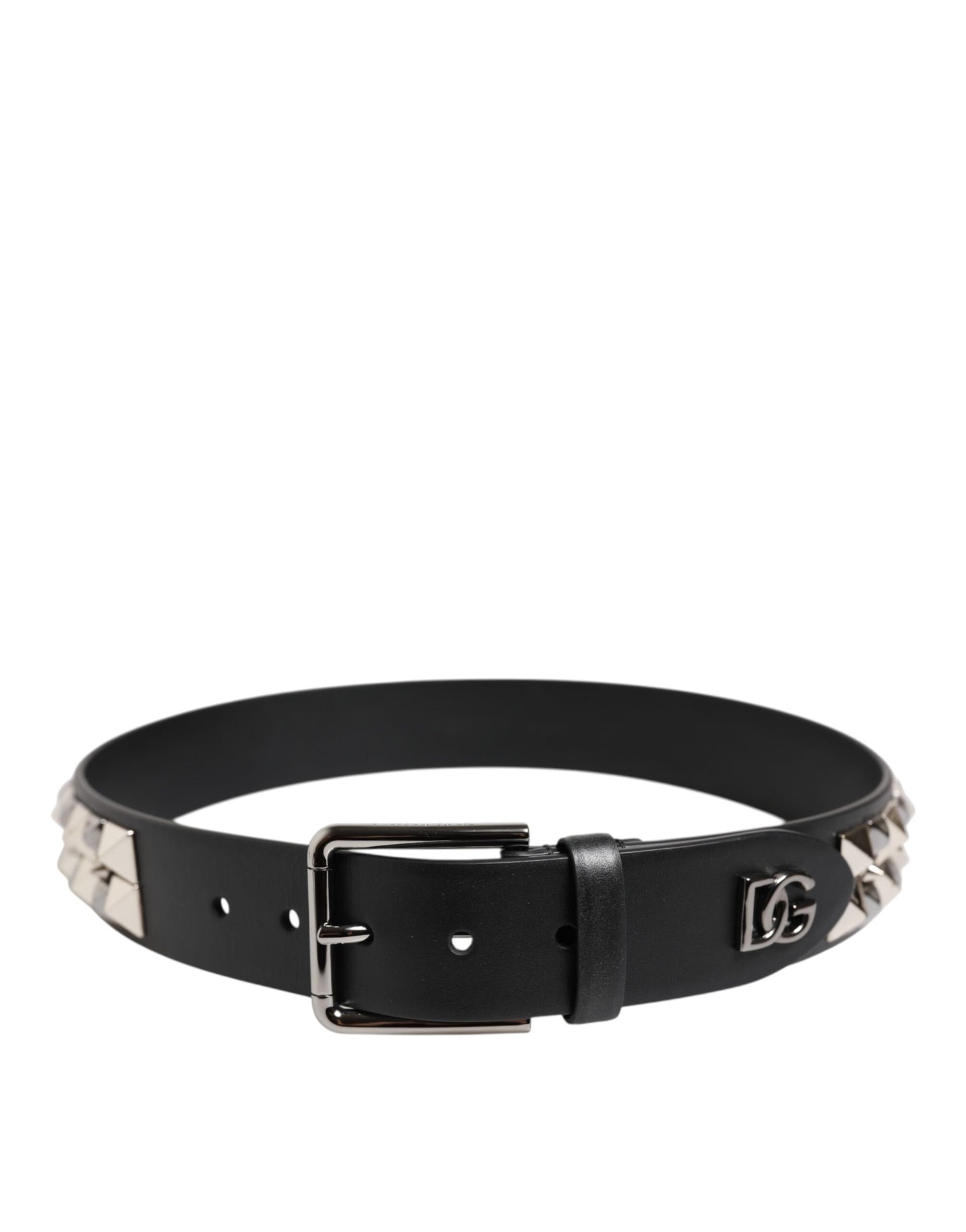 Ceinture Dolce & Gabbana en cuir noir clouté avec boucle en métal DG