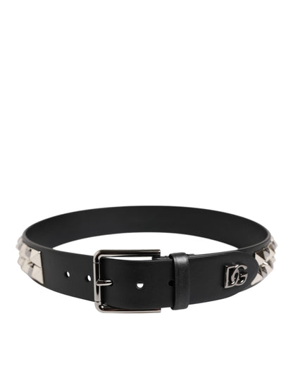 Ceinture Dolce & Gabbana en cuir noir clouté avec boucle en métal DG