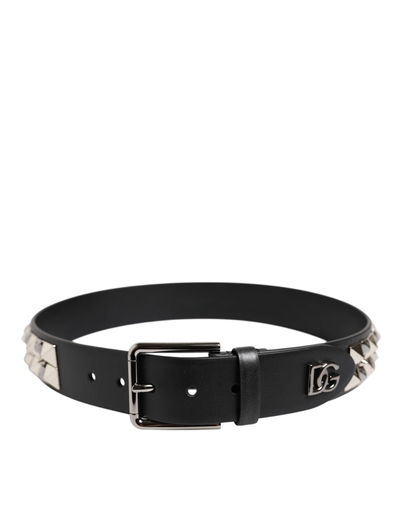 Dolce &amp; Gabbana zwarte leren DG metalen gesp met studs