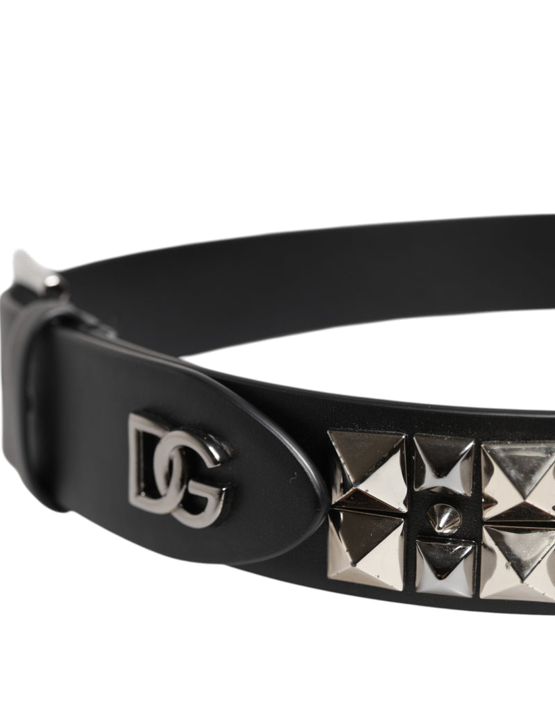 Dolce &amp; Gabbana zwarte leren DG metalen gesp met studs