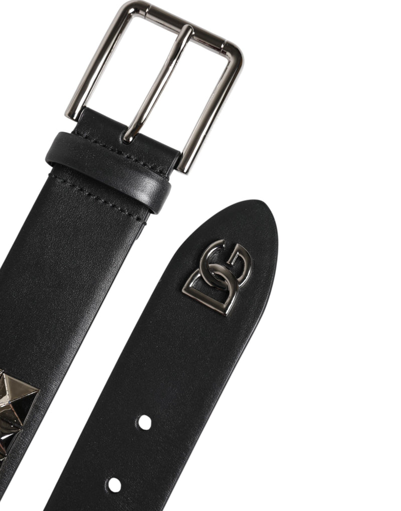 Dolce &amp; Gabbana zwarte leren DG metalen gesp met studs