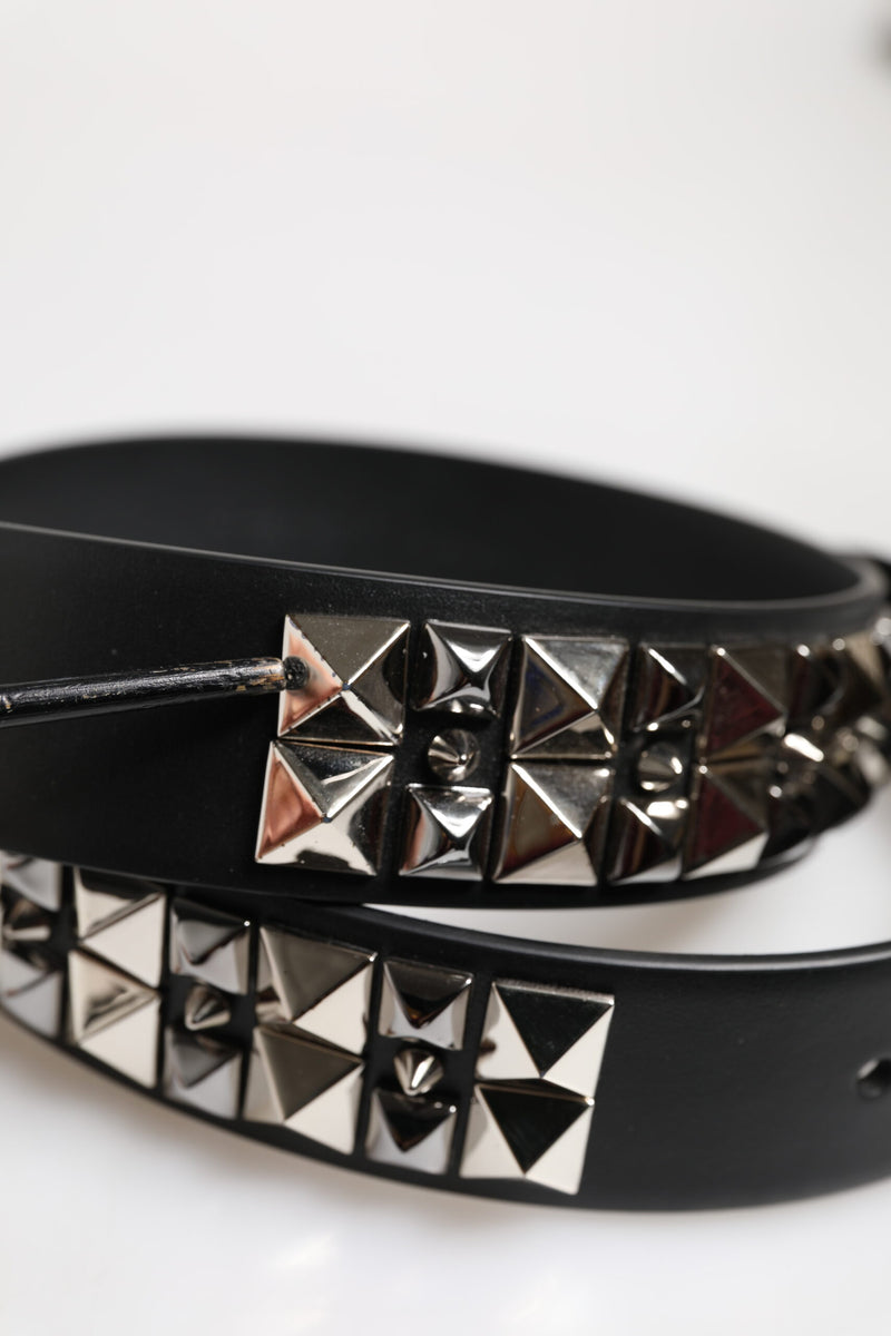 Dolce &amp; Gabbana zwarte leren DG metalen gesp met studs