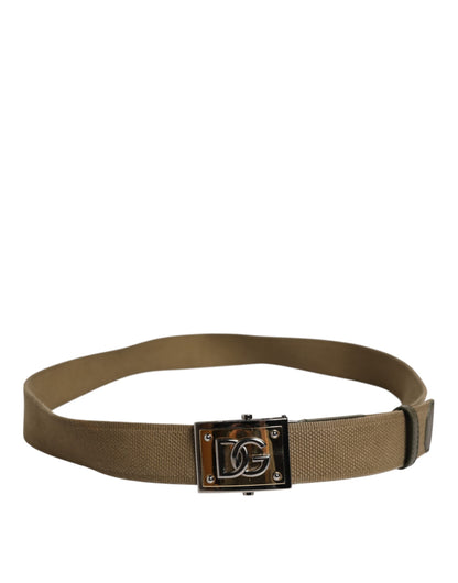 Dolce & Gabbana Military Green Nylon Logo Metal Buckle Belt