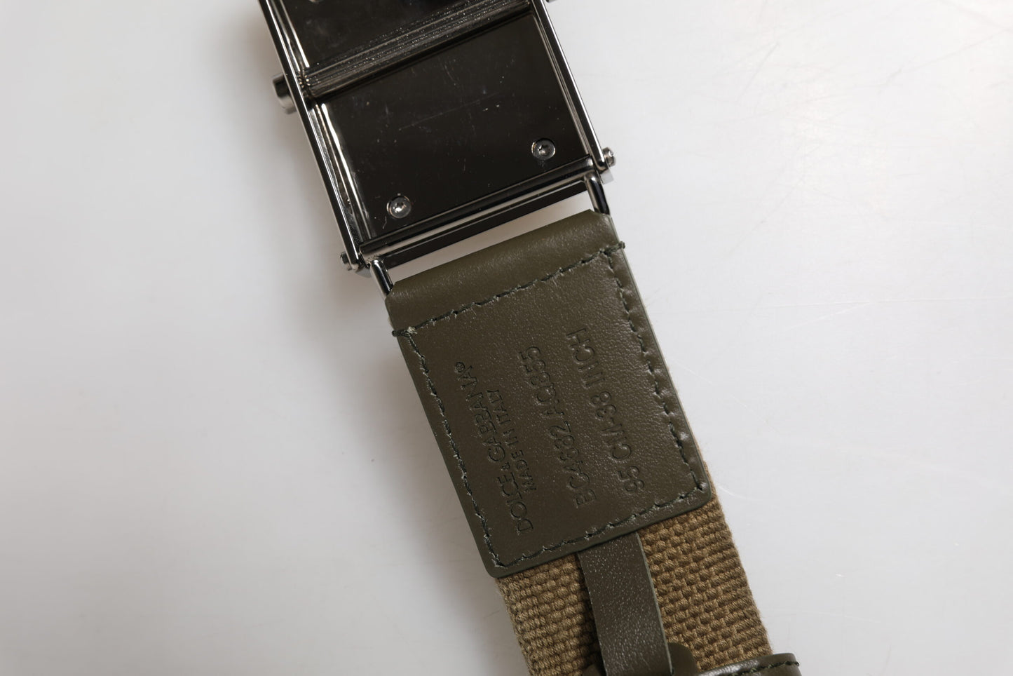 Dolce & Gabbana Military Green Nylon Logo Metal Buckle Belt