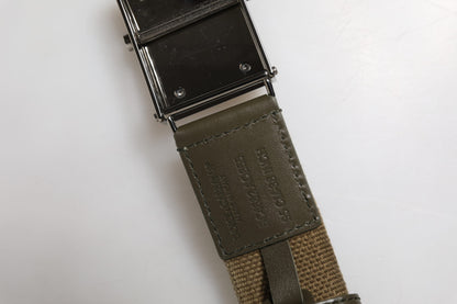 Dolce & Gabbana Military Green Nylon Logo Metal Buckle Belt
