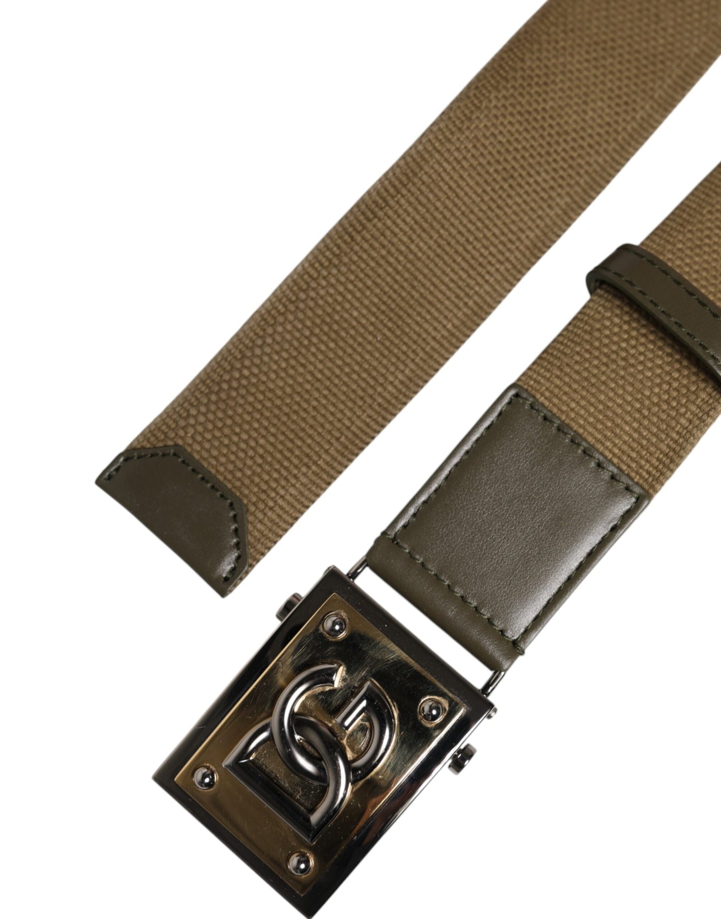 Dolce & Gabbana Military Green Nylon Logo Metal Buckle Belt