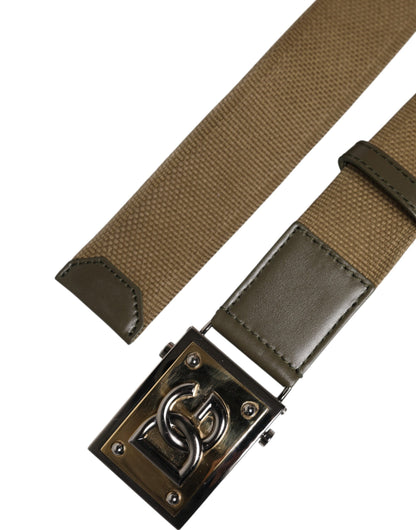 Dolce & Gabbana Military Green Nylon Logo Metal Buckle Belt