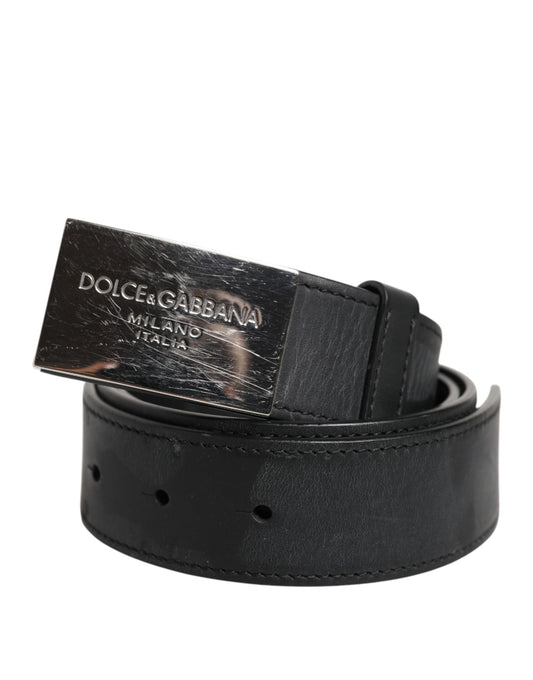 Ceinture classique en cuir noir Dolce & Gabbana avec boucle en métal et logo