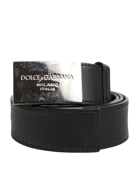 Ceinture classique en cuir noir Dolce & Gabbana avec boucle en métal et logo