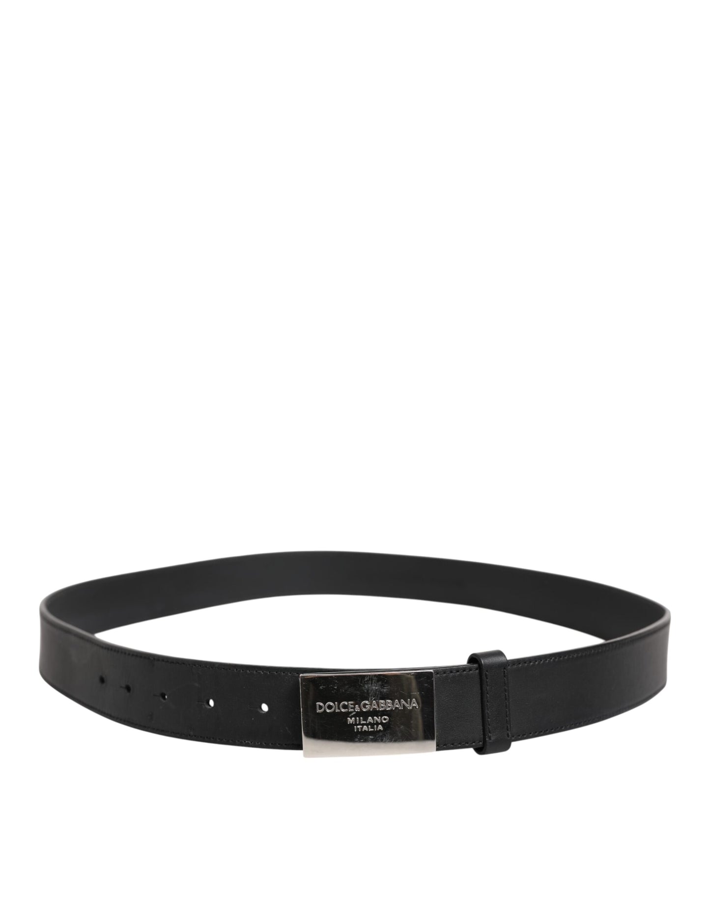 Ceinture classique en cuir noir Dolce & Gabbana avec boucle en métal et logo