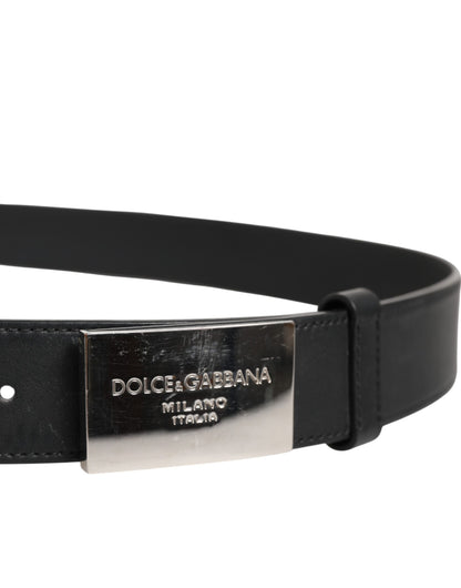 Ceinture classique en cuir noir Dolce & Gabbana avec boucle en métal et logo