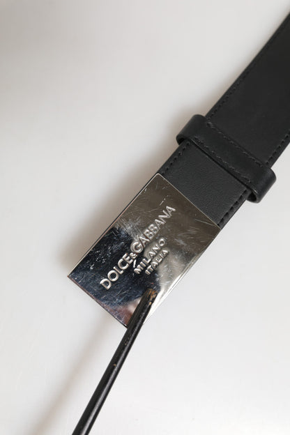 Ceinture classique en cuir noir Dolce & Gabbana avec boucle en métal et logo