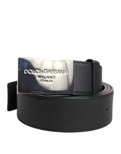 Dolce & Gabbana Black Leather Metal Logo Buckle Belt