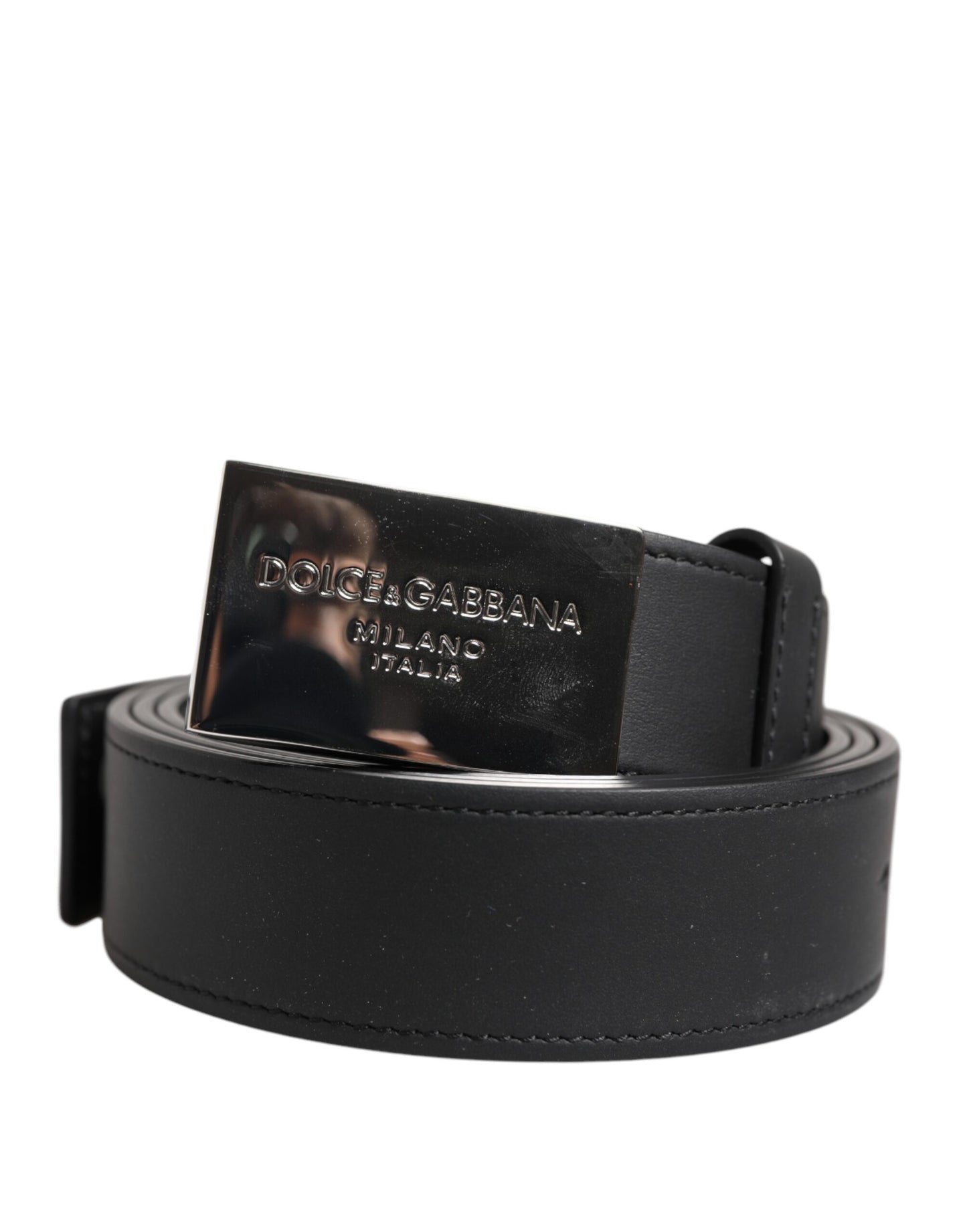 Ceinture classique en cuir noir Dolce & Gabbana avec boucle en métal et logo