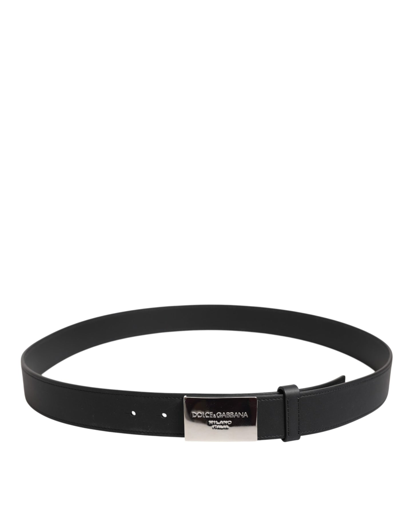 Ceinture classique en cuir noir Dolce & Gabbana avec boucle en métal et logo