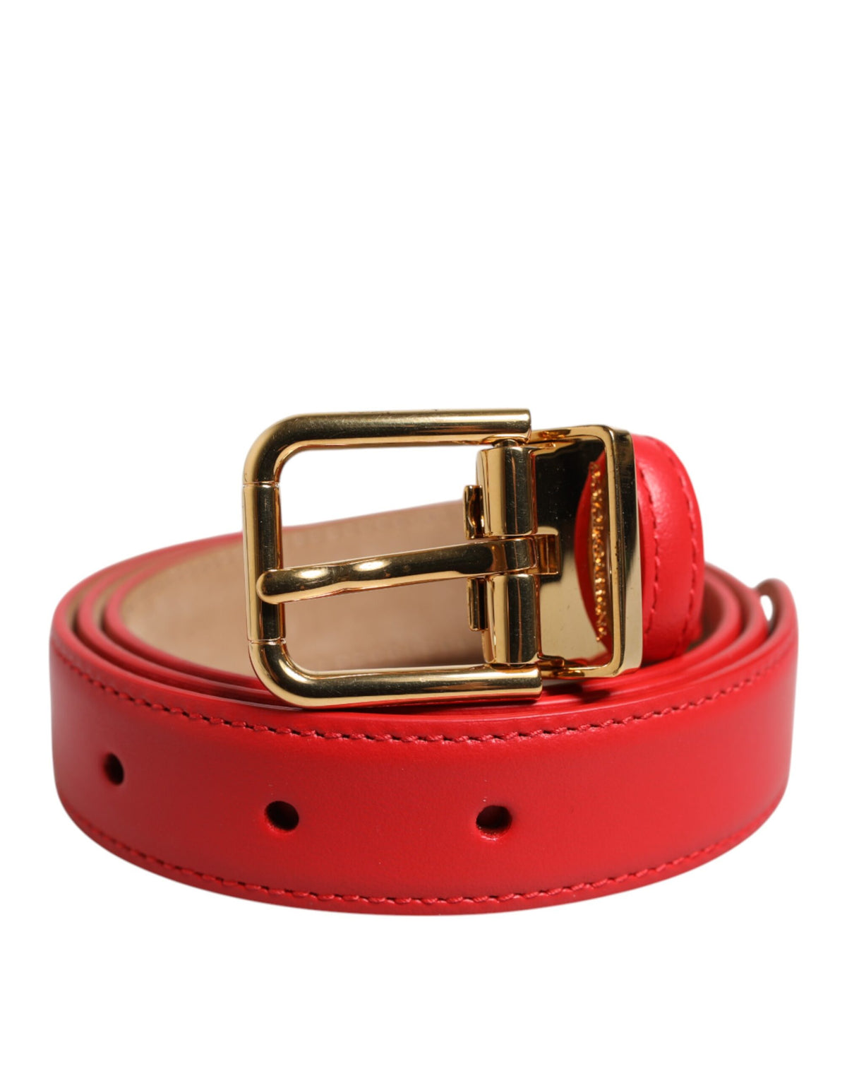 Dolce & Gabbana Ceinture en Cuir Rouge avec Boucle en Métal Doré