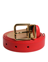 Dolce & Gabbana Ceinture en Cuir Rouge avec Boucle en Métal Doré