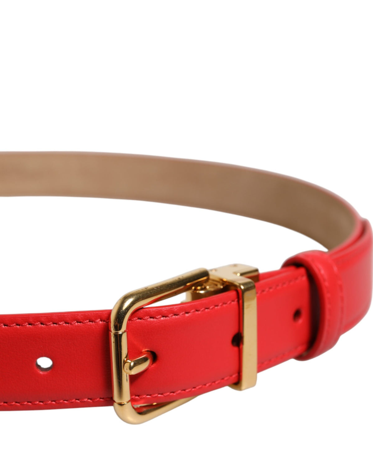 Dolce & Gabbana Ceinture en Cuir Rouge avec Boucle en Métal Doré