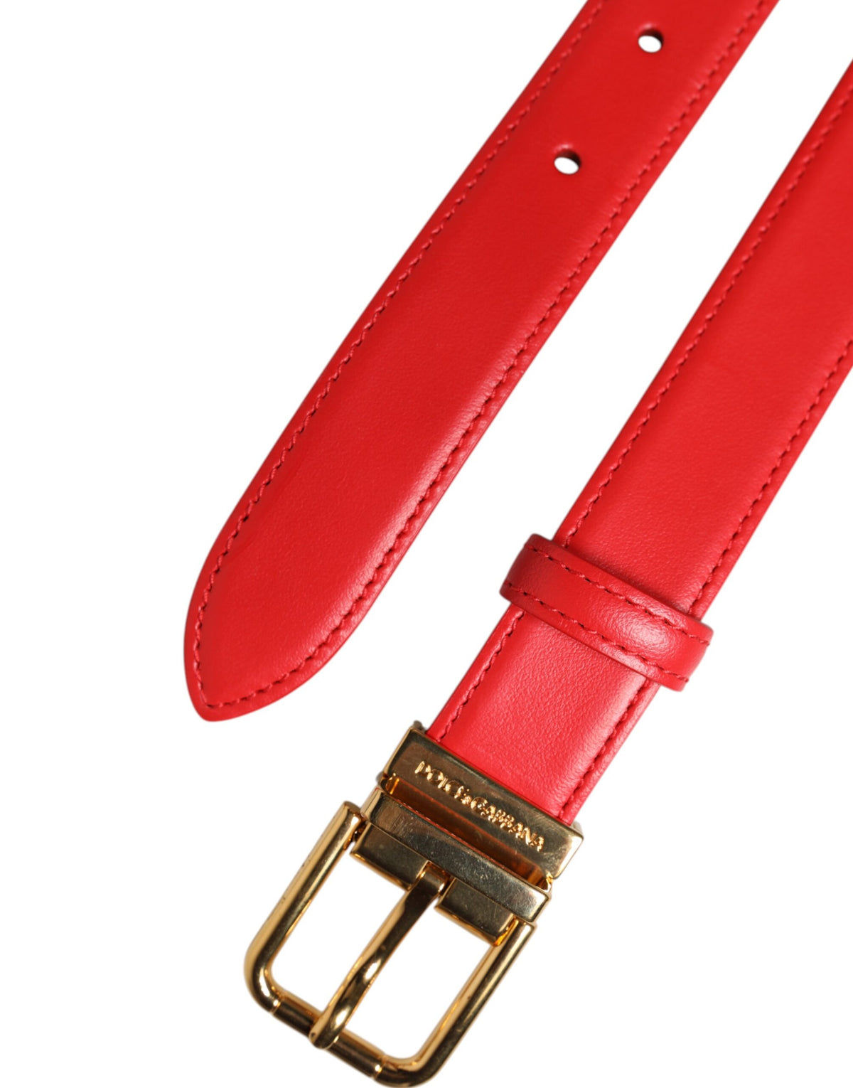 Dolce & Gabbana Ceinture en Cuir Rouge avec Boucle en Métal Doré