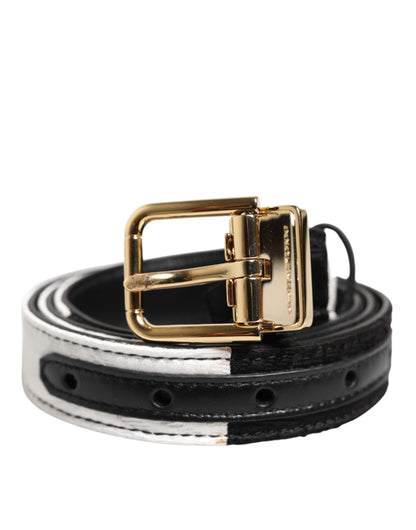 Ceinture Dolce & Gabbana à boucle en métal doré et patchwork noir et blanc