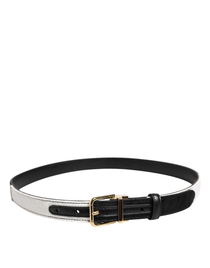 Ceinture Dolce & Gabbana à boucle en métal doré et patchwork noir et blanc