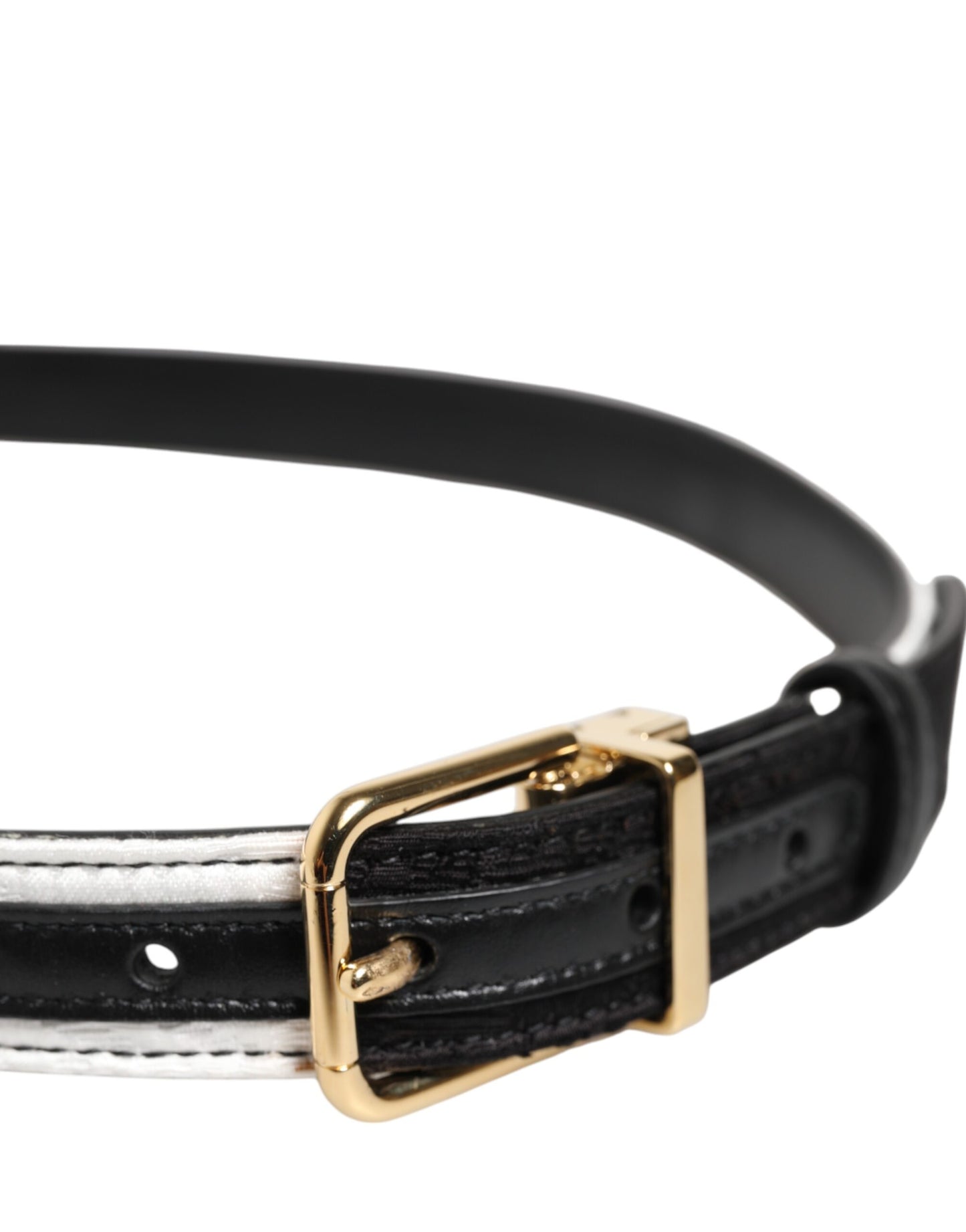 Ceinture Dolce & Gabbana à boucle en métal doré et patchwork noir et blanc