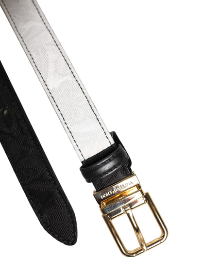 Ceinture Dolce & Gabbana à boucle en métal doré et patchwork noir et blanc