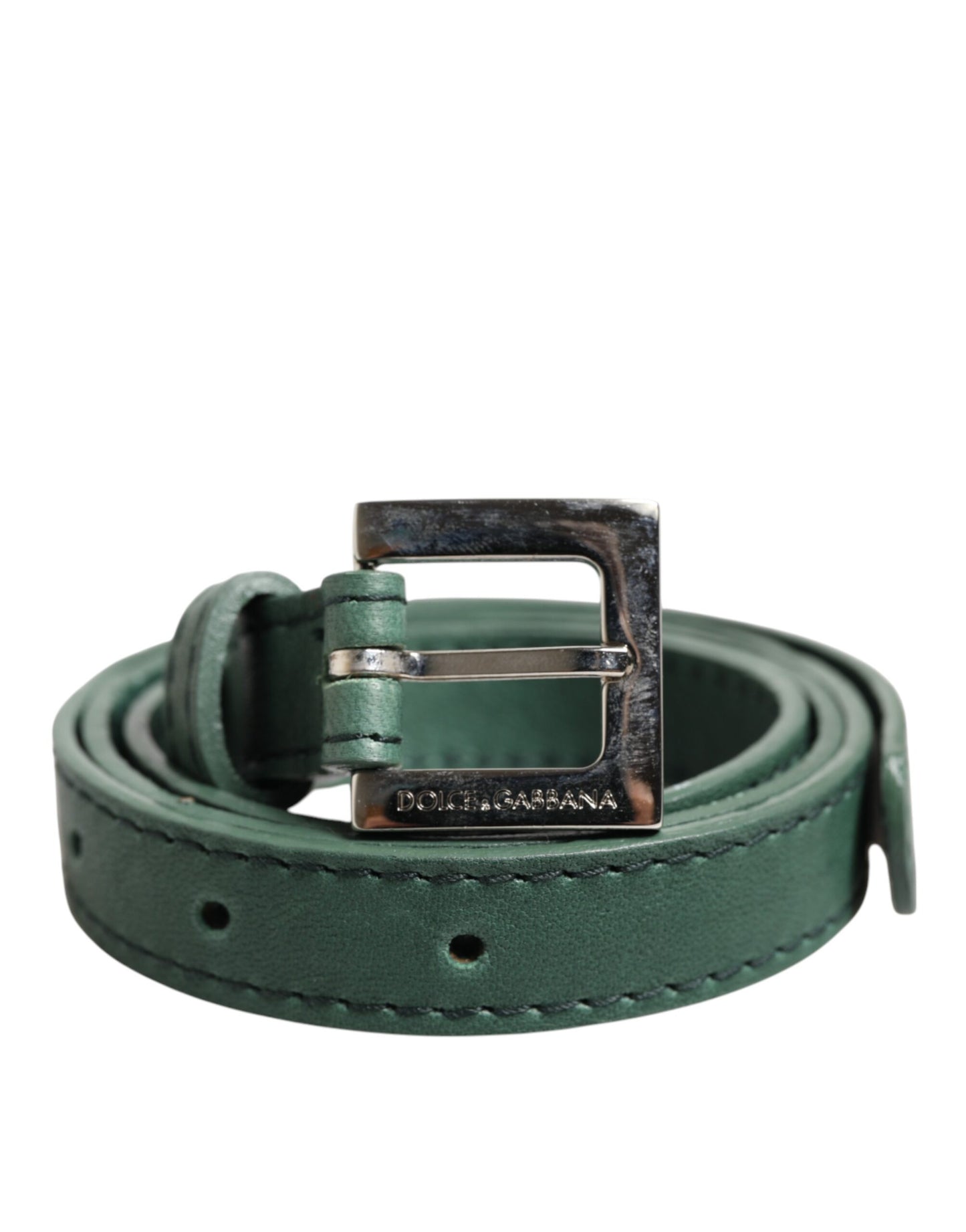 Ceinture Dolce & Gabbana en cuir vert foncé avec boucle en métal argenté